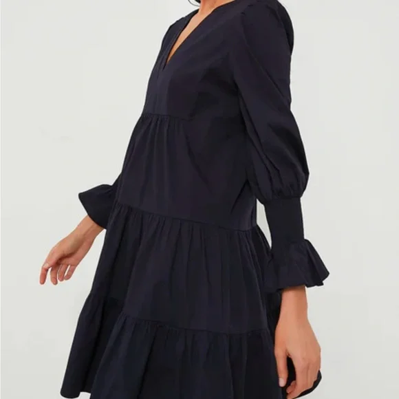 Navy Tiered Long Sleeve Dress - Picture 7 of 7